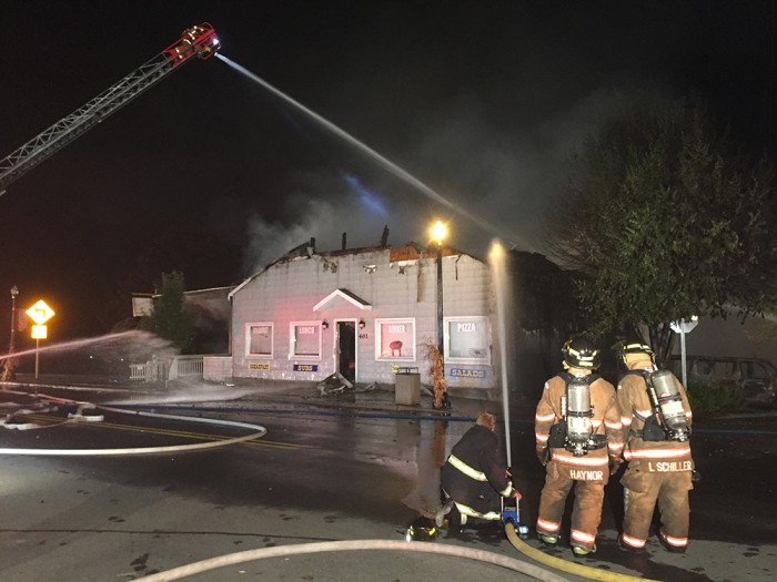 Fire destroys downtown Pentwater restaurant.