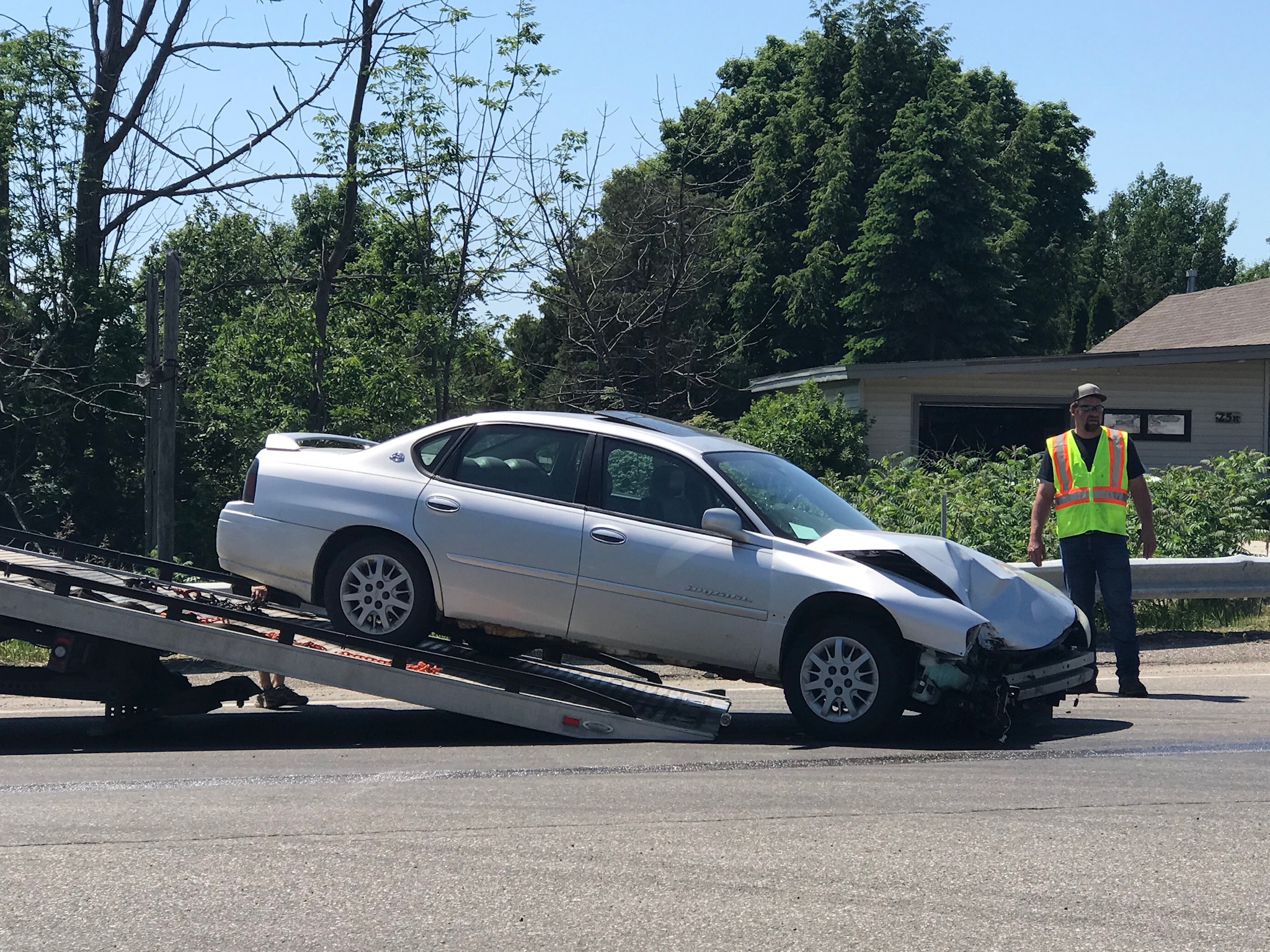 2 injured in semi/car crash.